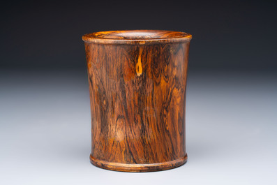 Two Chinese hardwooden brush pots, 20th C.