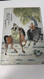 A Chinese qianjiang cai 'Li Ma Wen Xian Shi 立馬問賢士' plaque, signed Ling Yun Ju Shi 凌雲居士, dated 1929