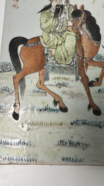 A Chinese qianjiang cai 'Li Ma Wen Xian Shi 立馬問賢士' plaque, signed Ling Yun Ju Shi 凌雲居士, dated 1929