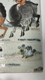 A Chinese qianjiang cai 'Li Ma Wen Xian Shi 立馬問賢士' plaque, signed Ling Yun Ju Shi 凌雲居士, dated 1929