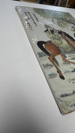 A Chinese qianjiang cai 'Li Ma Wen Xian Shi 立馬問賢士' plaque, signed Ling Yun Ju Shi 凌雲居士, dated 1929