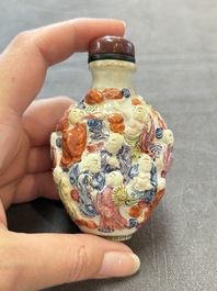 Four Chinese snuff bottles and three vases, 19th C.