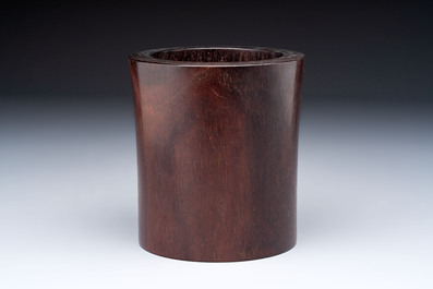 Two Chinese hardwooden brush pots, 20th C.
