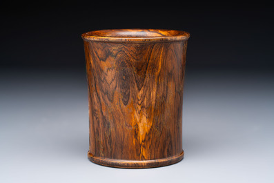 Two Chinese hardwooden brush pots, 20th C.