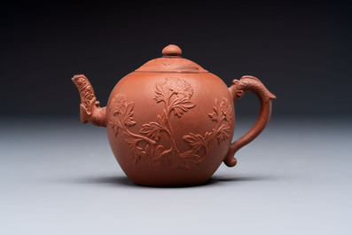 Three Chinese Yixing stoneware teapots, Chen Ziwen 陳子文 and Wen Cai 文彩 mark, Kangxi and later
