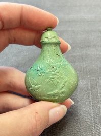 Four Chinese snuff bottles and three vases, 19th C.