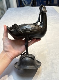 A pair of Chinese bronze duck-form censers, 17/18th C.