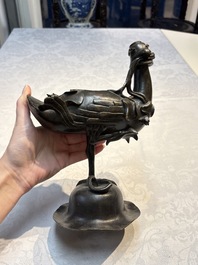 A pair of Chinese bronze duck-form censers, 17/18th C.