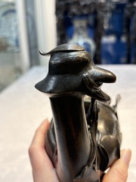 A pair of Chinese bronze duck-form censers, 17/18th C.