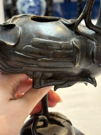 A pair of Chinese bronze duck-form censers, 17/18th C.