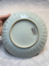 Two Chinese Imari-style plates and a dish with figural design, Kangxi