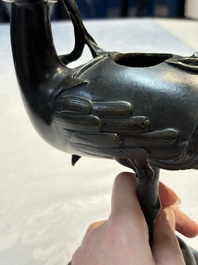 A pair of Chinese bronze duck-form censers, 17/18th C.