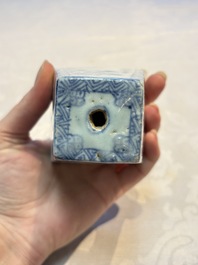 A Chinese blue and white square bitong, a 'Dragon' censer, a covered box, a vase and a paperweight, Guangxu mark, 18/19th C.
