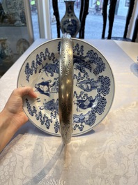 Three Chinese blue, white and Imari-style plates, Xuande and Zhi mark, Kangxi and later