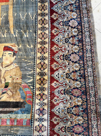 An exceptional and large embroidered silk 'Shahnameh' carpet, signed Musa Baft Tabriz, Tabriz, Iran, 20th C.