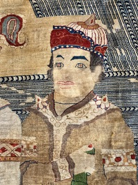 An exceptional and large embroidered silk 'Shahnameh' carpet, signed Musa Baft Tabriz, Tabriz, Iran, 20th C.