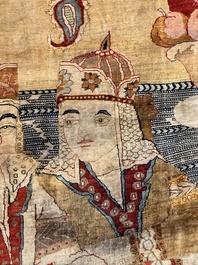 An exceptional and large embroidered silk 'Shahnameh' carpet, signed Musa Baft Tabriz, Tabriz, Iran, 20th C.