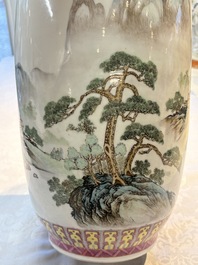 A Chinese famille rose 'Landscape' vase, Qianlong mark, 20th C.
