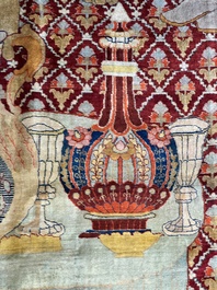 An exceptional and large embroidered silk 'Shahnameh' carpet, signed Musa Baft Tabriz, Tabriz, Iran, 20th C.