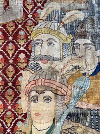 An exceptional and large embroidered silk 'Shahnameh' carpet, signed Musa Baft Tabriz, Tabriz, Iran, 20th C.
