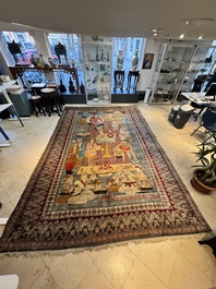 An exceptional and large embroidered silk 'Shahnameh' carpet, signed Musa Baft Tabriz, Tabriz, Iran, 20th C.