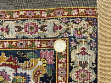 An exceptional and large embroidered silk 'Shahnameh' carpet, signed Musa Baft Tabriz, Tabriz, Iran, 20th C.