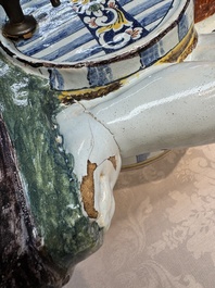 A massive polychrome French faience 'Bacchus' table fountain, Rouen, 18th C.