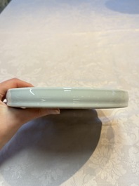 A Chinese Ge-ware archaistic 'Gu' vase, a white-glazed anhua-decorated ink stone and a yellow-ground bowl, 20th C.