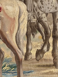 A pair of Brussels historical 'The Art of War' tapestries after Lambert De Hondt II, Judocus de Vos workshop, early 18th C.