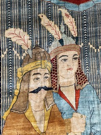 An exceptional and large embroidered silk 'Shahnameh' carpet, signed Musa Baft Tabriz, Tabriz, Iran, 20th C.