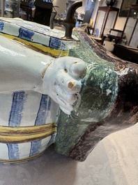 A massive polychrome French faience 'Bacchus' table fountain, Rouen, 18th C.