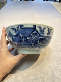 Four Chinese blue and white bowls, Qi Zhen Ru Yu 奇珍如玉 and Ding mark, Kangxi/Qianlong