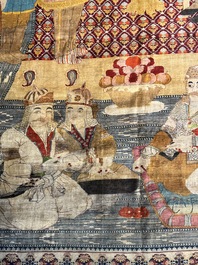 An exceptional and large embroidered silk 'Shahnameh' carpet, signed Musa Baft Tabriz, Tabriz, Iran, 20th C.