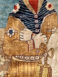 An exceptional and large embroidered silk 'Shahnameh' carpet, signed Musa Baft Tabriz, Tabriz, Iran, 20th C.