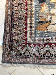 An exceptional and large embroidered silk 'Shahnameh' carpet, signed Musa Baft Tabriz, Tabriz, Iran, 20th C.