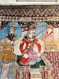 An exceptional and large embroidered silk 'Shahnameh' carpet, signed Musa Baft Tabriz, Tabriz, Iran, 20th C.