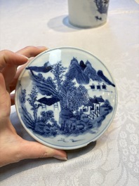 A Chinese blue and white square bitong, a 'Dragon' censer, a covered box, a vase and a paperweight, Guangxu mark, 18/19th C.