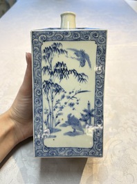 A Japanese blue and white Arita square flask and a Tangen-style bottle, 'Tokkuri', 19/20th C.