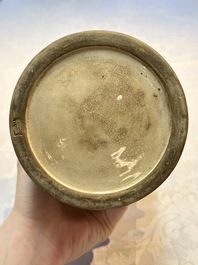 A Japanese blue and white Arita square flask and a Tangen-style bottle, 'Tokkuri', 19/20th C.