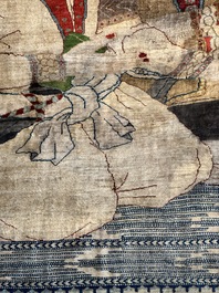 An exceptional and large embroidered silk 'Shahnameh' carpet, signed Musa Baft Tabriz, Tabriz, Iran, 20th C.