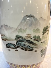 A Chinese famille rose 'Landscape' vase, Qianlong mark, 20th C.