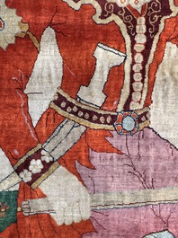 An exceptional and large embroidered silk 'Shahnameh' carpet, signed Musa Baft Tabriz, Tabriz, Iran, 20th C.