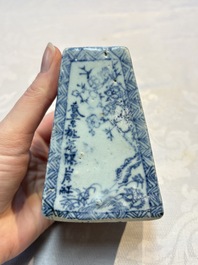 A Chinese blue and white square bitong, a 'Dragon' censer, a covered box, a vase and a paperweight, Guangxu mark, 18/19th C.