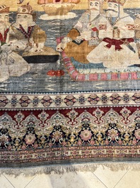 An exceptional and large embroidered silk 'Shahnameh' carpet, signed Musa Baft Tabriz, Tabriz, Iran, 20th C.