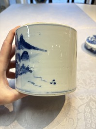 A Chinese blue and white square bitong, a 'Dragon' censer, a covered box, a vase and a paperweight, Guangxu mark, 18/19th C.