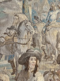 A pair of Brussels historical 'The Art of War' tapestries after Lambert De Hondt II, Judocus de Vos workshop, early 18th C.