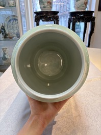 A fine Chinese green-enamelled vase with landscape design, Hui Yuan Tang Zhi 慧遠堂製 mark, dated 1943