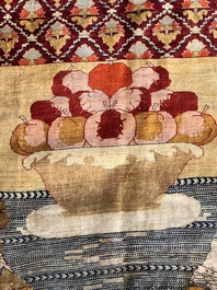 An exceptional and large embroidered silk 'Shahnameh' carpet, signed Musa Baft Tabriz, Tabriz, Iran, 20th C.