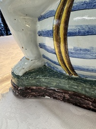 A massive polychrome French faience 'Bacchus' table fountain, Rouen, 18th C.