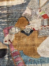 An exceptional and large embroidered silk 'Shahnameh' carpet, signed Musa Baft Tabriz, Tabriz, Iran, 20th C.